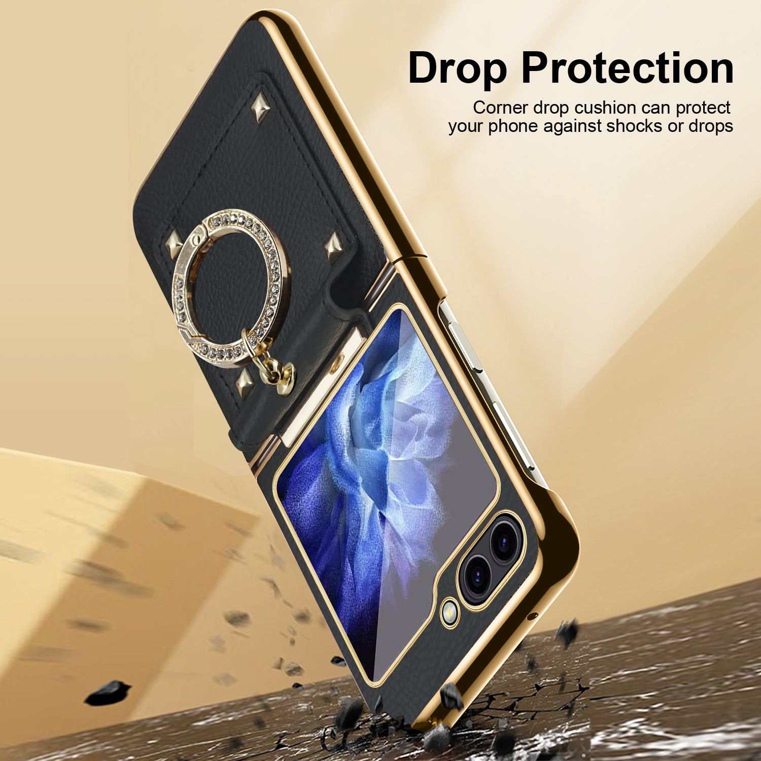 For Samsung Galaxy Z Flip5 5G Hard PC Phone Case Rhinestone Decoration Kickstand Cover with Tempered Glass Back Film For Samsung Galaxy Z Flip5 5G Hard PC Phone Case Rhinestone Decoration Kickstand Cover with Tempered Glass Back Film